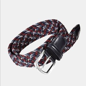 ANDERSONS LEATHER-TRIMMED ELASTIC WOVEN BELT